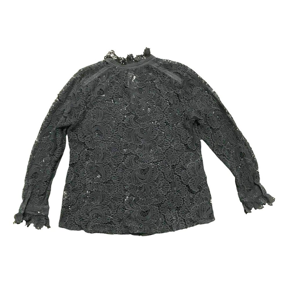 Womens Size 6 Long Sleeve Black Lace Top Front Button Feminine Whimsy Goth